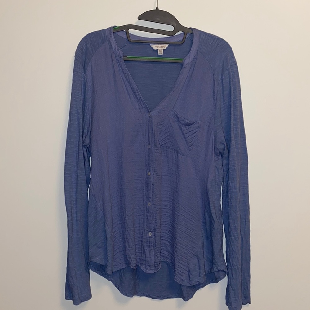 Lucky Brand Woven Knit Mixed Top - Button Up